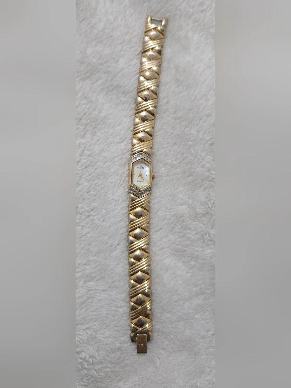 Vintage Women's Gold-Tone Watch with Diamond Accents Elgin